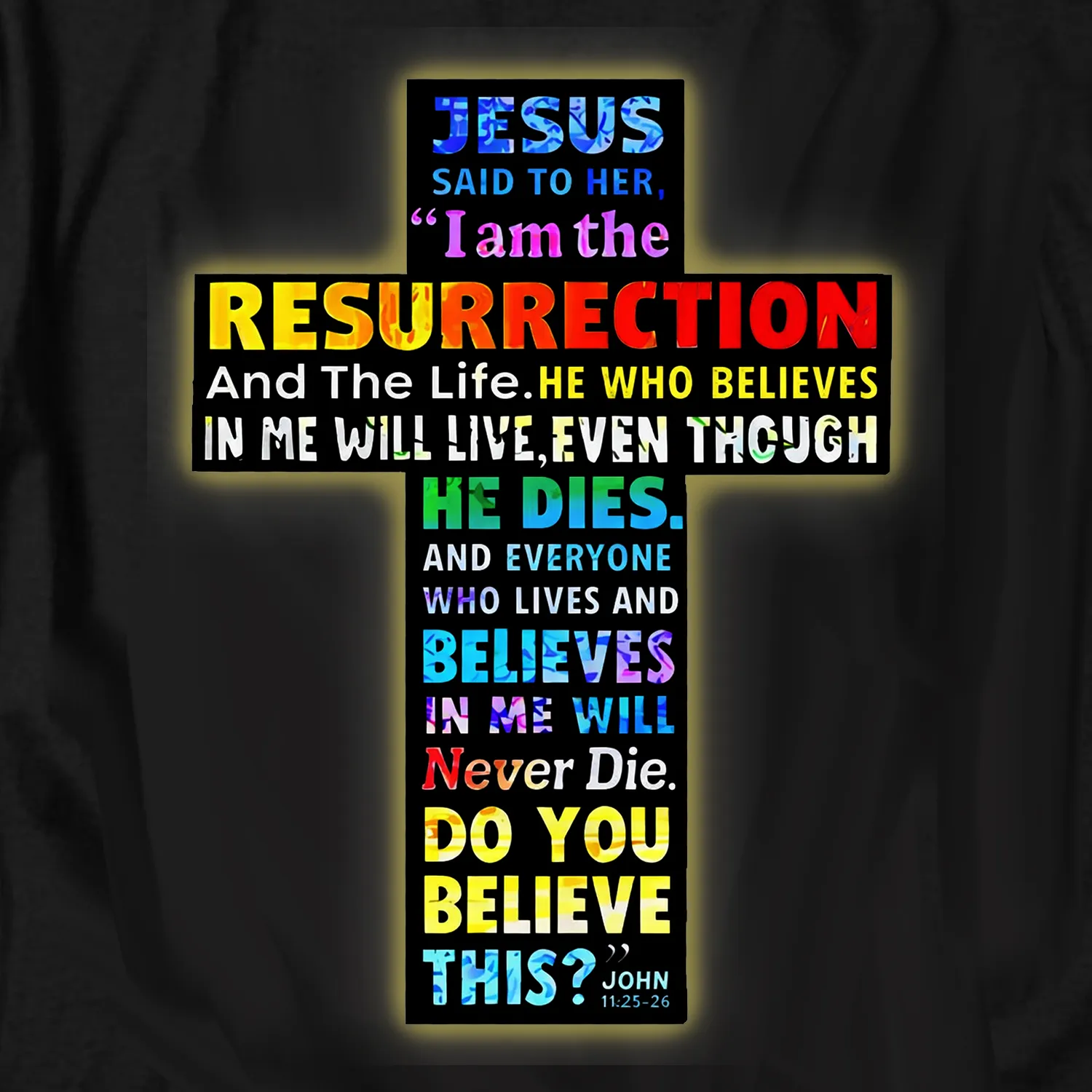 Cross of Resurrection and Belief Front and Back Black Tee – view 4
